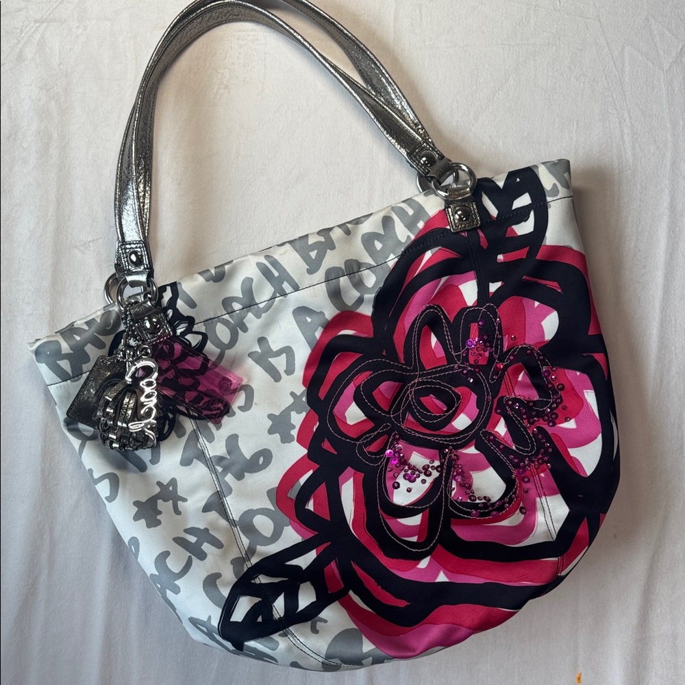 Rare! Coach Poppy Bella Graffiti Glam Tote  XL 14735